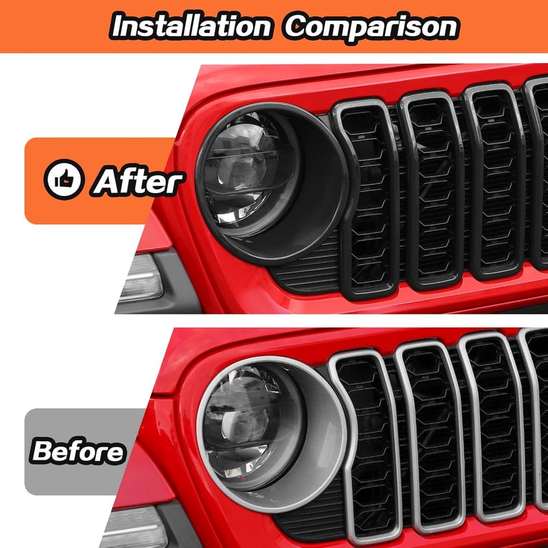 JeCar Grill Inserts for 2024 2025+ Jeep Wrangler JL JLU Grill Cover & Headlight Covers Trim Kit (Black 9pcs) - Image 3